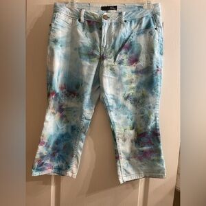 Handmade Tie Dye Ice Dye 1822 Denim Capri Crop Jeans One of a kind Size 10